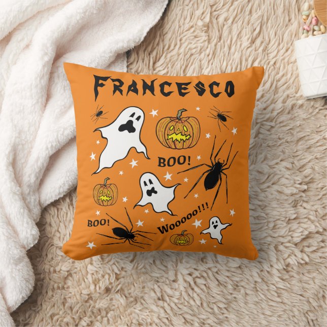 Personlig Halloween Spöken, Pumpkins och Spider Kudde (Filt)