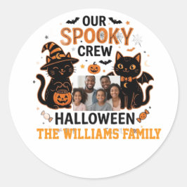Personlig Halloween Svart Katt Familjesamling Runt Klistermärke