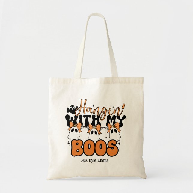 Personlig Halloween Tote - Hangin’ with my Boos Tygkasse (Framsidan)