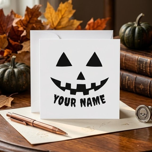 Personlig Halloweennamn på pumpa i svart och vitt Julkort (Skapare uppladdad)