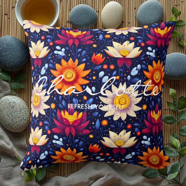 Personlig Hälsa Blommigt Cushion med citat Kudde (Skapare uppladdad)