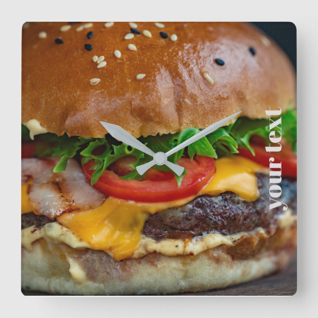 Personlig Hamburger Photo Acrylic Wall Clock Fyrkantig Klocka (Framsida)
