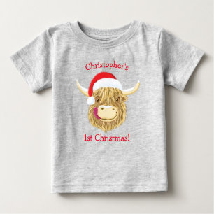 Personlig Hamish Highland Cow Första jul T Shirt