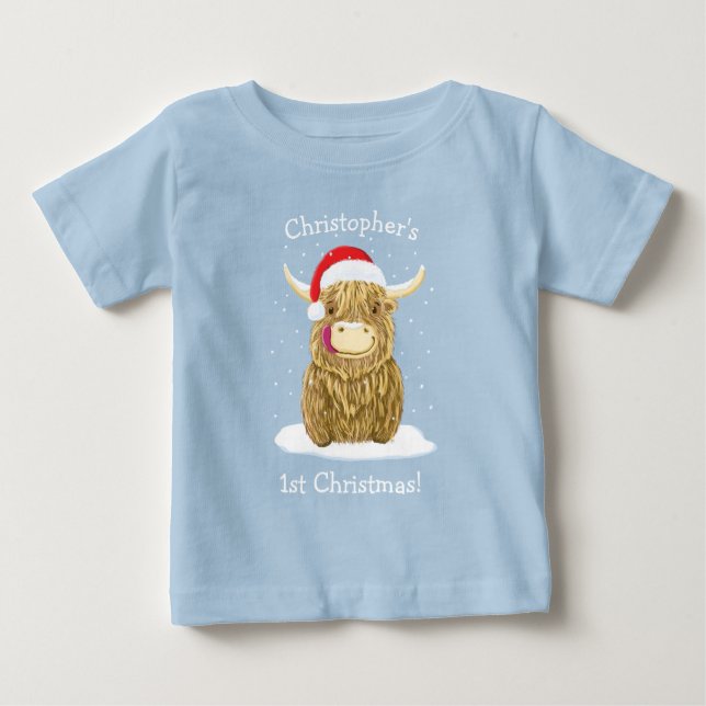 Personlig Hamish Highland Cow i Snö T Shirt (Framsida)