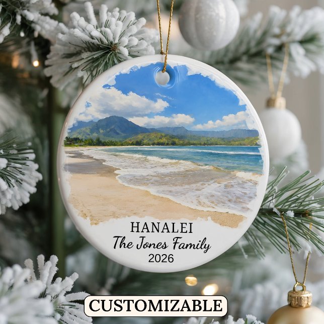 Personlig Hanalei-ornament, Anpassad Hawaii Julgransprydnad Keramik (Skapare uppladdad)
