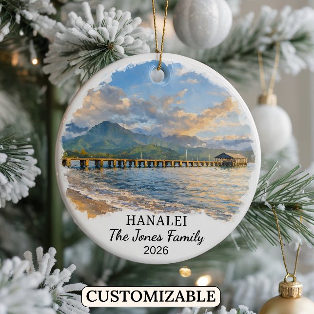 Personlig Hanalei-ornament, Anpassad Hawaii Julgransprydnad Keramik (Skapare uppladdad)