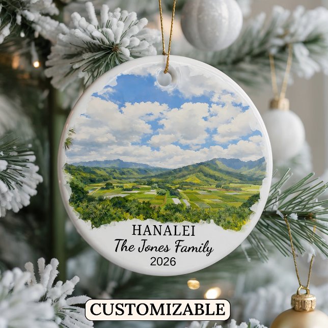 Personlig Hanalei-ornament, Anpassad Hawaii Julgransprydnad Keramik (Skapare uppladdad)