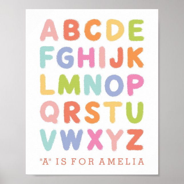 Personlig Hand Lettered Rainbow Alphabet Print Poster (Framsidan)