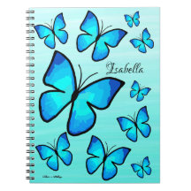 Personlig Hand-målad Blue Butterflies Ombre
