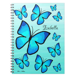 Personlig Hand-målad Blue Butterflies Ombre Anteckningsbok