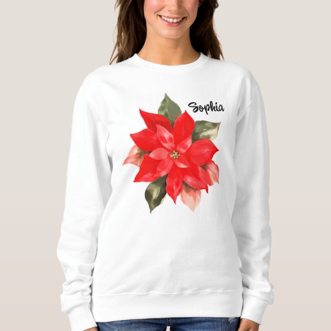 Personlig Hand målade jul Poinsettia T Shirt (Framsida)