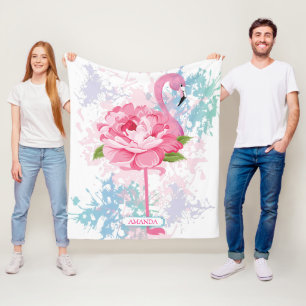 Personlig Hand målade Rosa flamingo Fleecefilt