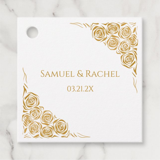 Personlig Hand plockade Golden Ro Bröllop Gåvor Etiketter (Framsida)