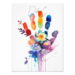 Personlig Hand Skriv ut färgat med Blommor Art Fototryck