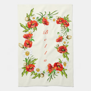Personlig handduk med namn Köks handduk Blommor Ra Kökshandduk