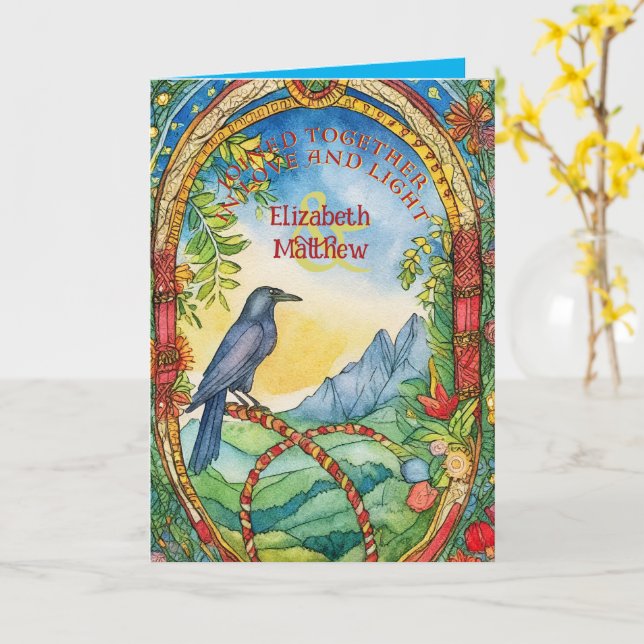 PERSONLIG HANDFASTSTING CARD PAGAN CELTIC RAVEN KORT (Gul blomma)