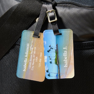 Personlig Handflatan Träd Sandy Beach Luggage Tag Bagagebricka