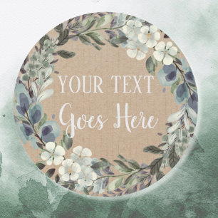 Personlig Handmade Vintage Blommigt Rustic Kraft Runt Klistermärke