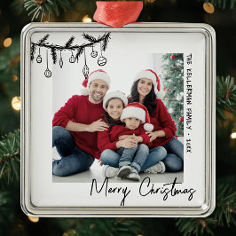 Personlig Handritad Familjefoto Jul Julgransprydnad Metall