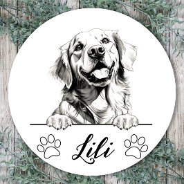 Personlig handritad golden retriever runt klistermärke