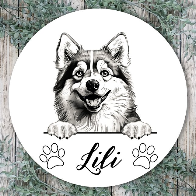 Personlig handritad Pomsky-hund Runt Klistermärke (Skapare uppladdad)