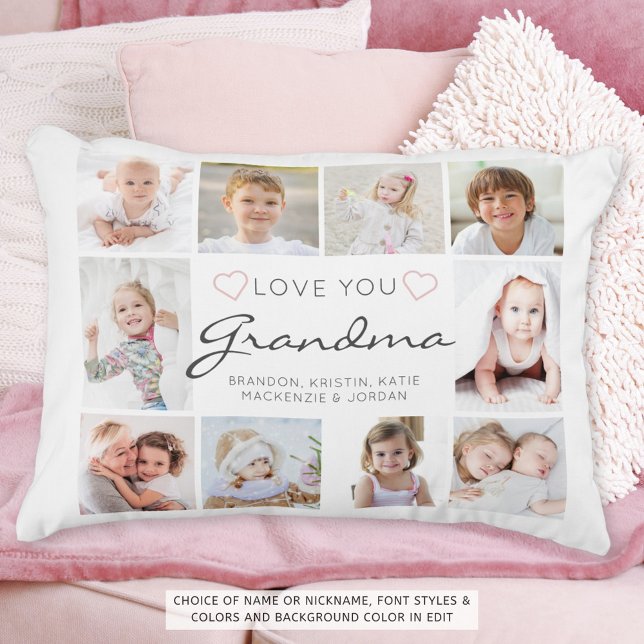 Personlig Handskriven Kärlek You Grandma 10 Photo Prydnadskudde (Skapare uppladdad)