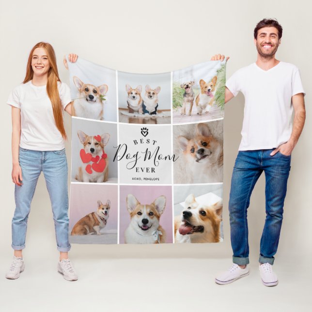 Personlig Handskriven Mamma 8-foto med bästa Hund Fleecefilt (På plats)