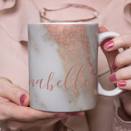 Personlig handskriven namn rosa guldmarmor kaffemugg