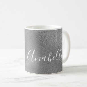 Personlig handskriven namn silver grått glitter kaffemugg