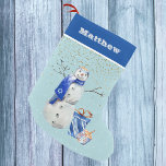 Personlig Hanukkah Blue Snögubbe Watercolor Liten Julstrumpa<br><div class="desc">Den här designen har skapats genom digital grafik. Det kan vara personlig i det område som tillhandahålls eller anpassning genom att klicka för att anpassa ytterligare alternativ och ändra namn, initialer eller ord. Du kan också ändra texten färg och stil eller ta bort texten för en bilddesign. Kontakta mig på...</div>