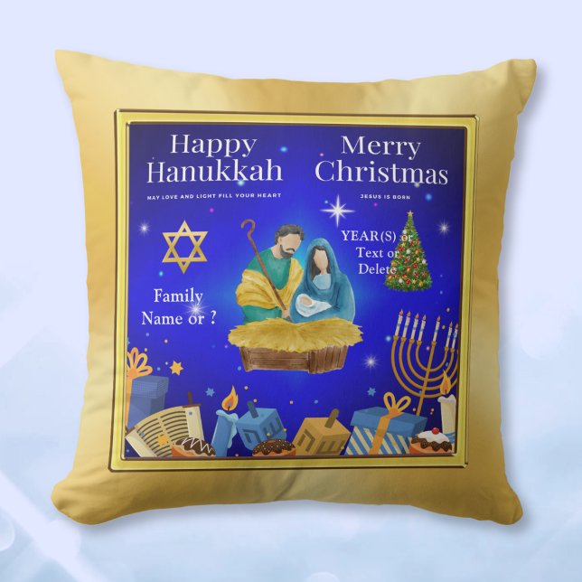 Personlig, Hanukkah-juldekretet, Pillow Kudde (Hanukkah Christmas Decor. Christmas and Hanukkah Pillow. Happy Hanukkah and Merry Christmas. )