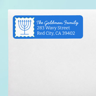 Personlig Hanukkah Menorah Blue Returadress Returadress Etikett