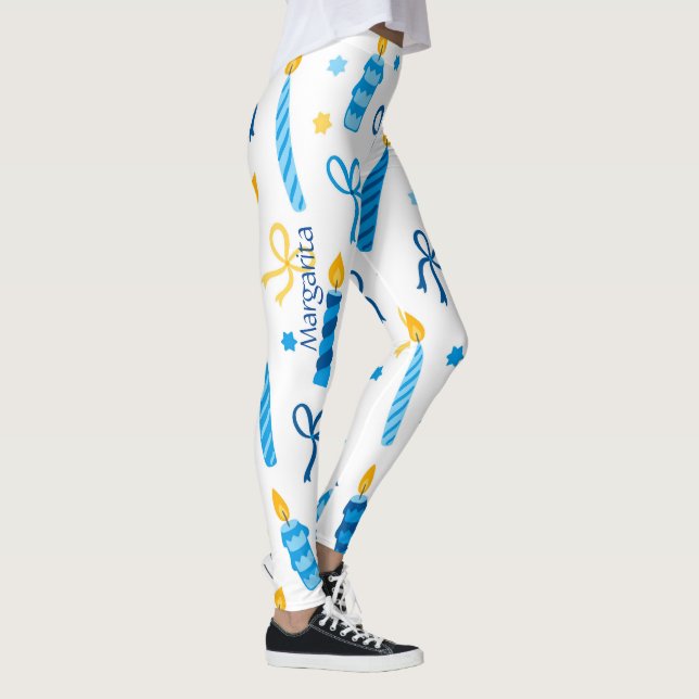 Personlig Hanukkah Mönster Cute Workout Leggings (Höger)