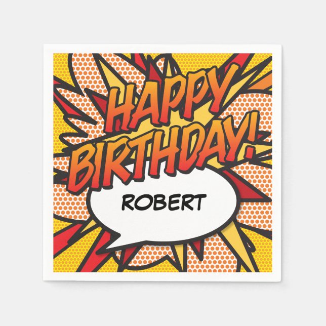 Personlig HAPPY BIRTHDAY Kul pratbubbla Pappersservett (Framsidan)