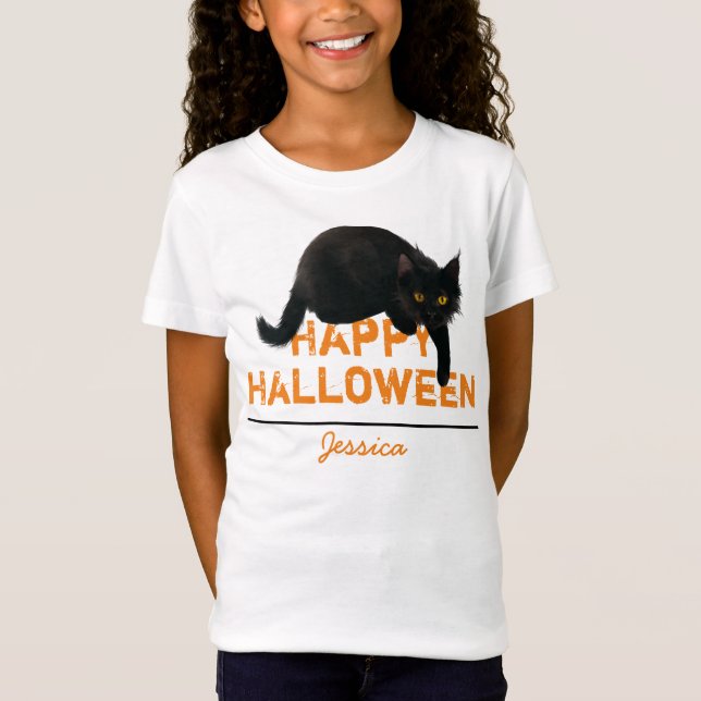 Personlig Happy halloween Black Cat T-Shirt (Framsida)