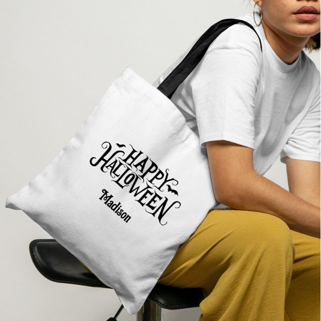 Personlig Happy halloween Bus eller godis Tygkasse (Happy Halloween Tote Bag)