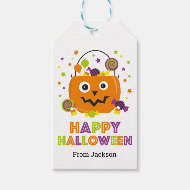 Personlig Happy halloween Candy Pail Gift Märkres Presentetikett (Framsidan)