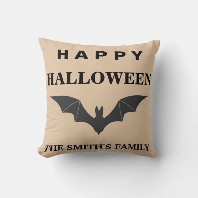 Personlig Happy halloween Fladdermus Kudde (Framsida)