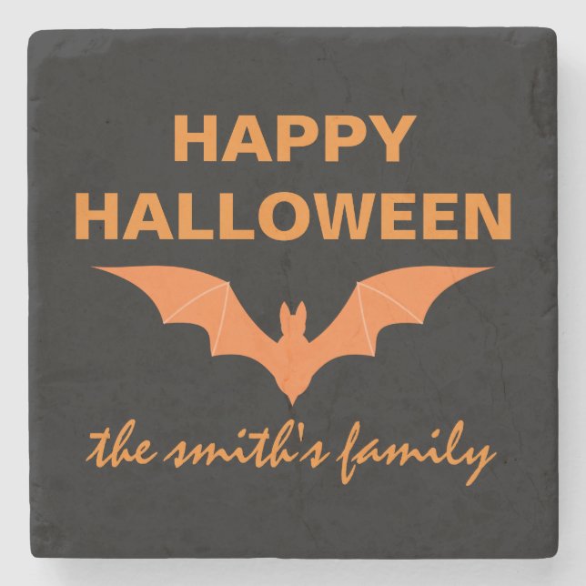 Personlig Happy halloween Fladdermus Stenunderlägg (Framsidan)