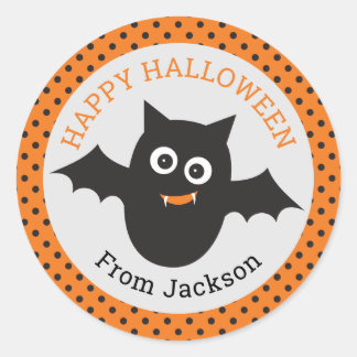 Personlig Happy halloween Fladdermus-sticker Runt Klistermärke