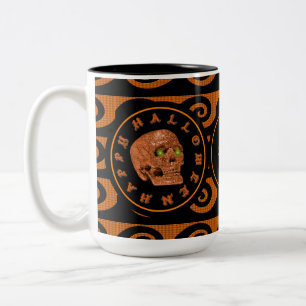 Personlig Happy halloween Glitter Skull Mugg 2