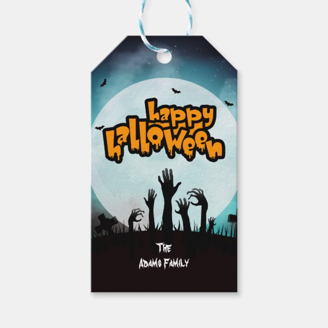 Personlig Happy halloween Spooky Zombie Presentetikett (Framsidan)