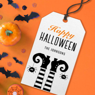 Personlig Happy halloween Witch Feet White Presentetikett