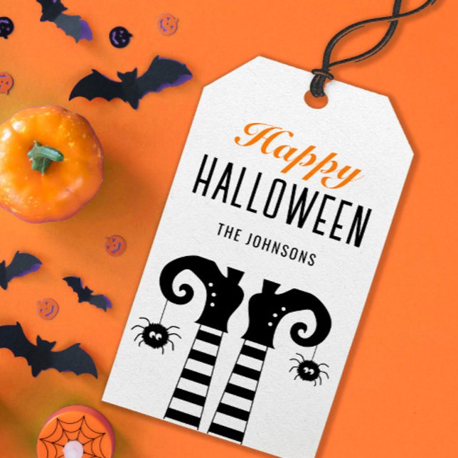 Personlig Happy halloween Witch Feet White Presentetikett (Skapare uppladdad)