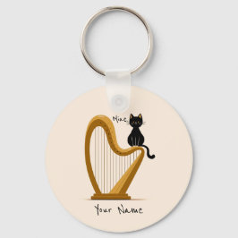 Personlig Harp and Cat Keychain Nyckelring
