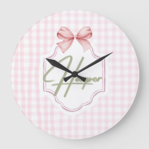 Personlig Harper Flicka Nursery Bow&Gingham Stor Klocka