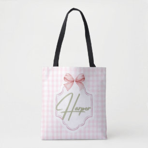 Personlig Harper Flicka Nursery Bow&Gingham Tygkasse