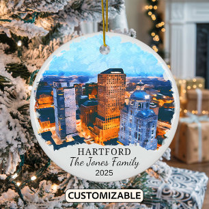 Personlig Hartford Ornament, Connecticut State Julgransprydnad Keramik