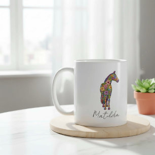Personlig häst med blommotiv kaffemugg