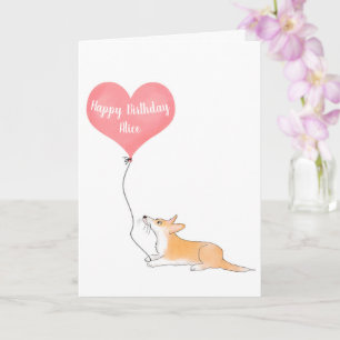 Personlig Hattie corgi & ballongfödelsedagskort Kort